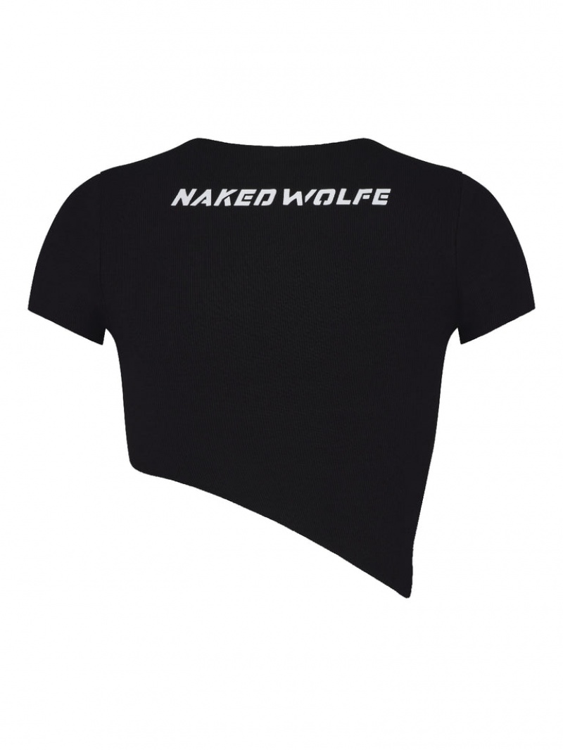 Naked Wolfe Asymmetrical Crop Schwarz | AJSC1139