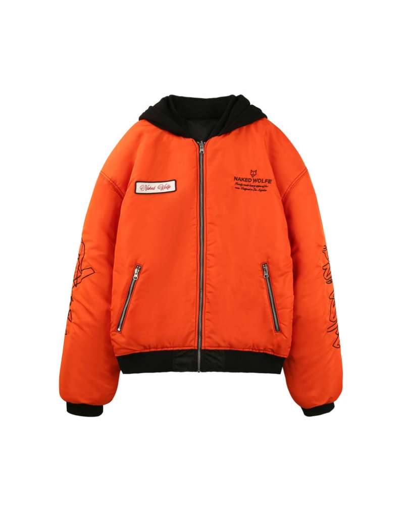 Naked Wolfe Double Sided Bomber Jacket Schwarz Orange | XBWC4891